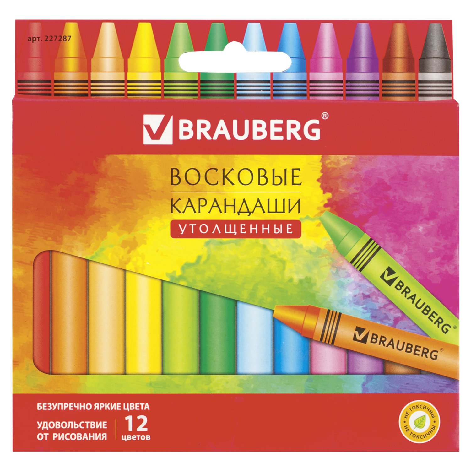 Восковые карандаши Brauberg утолщенные "Академия", 12 цветов (227287), фото