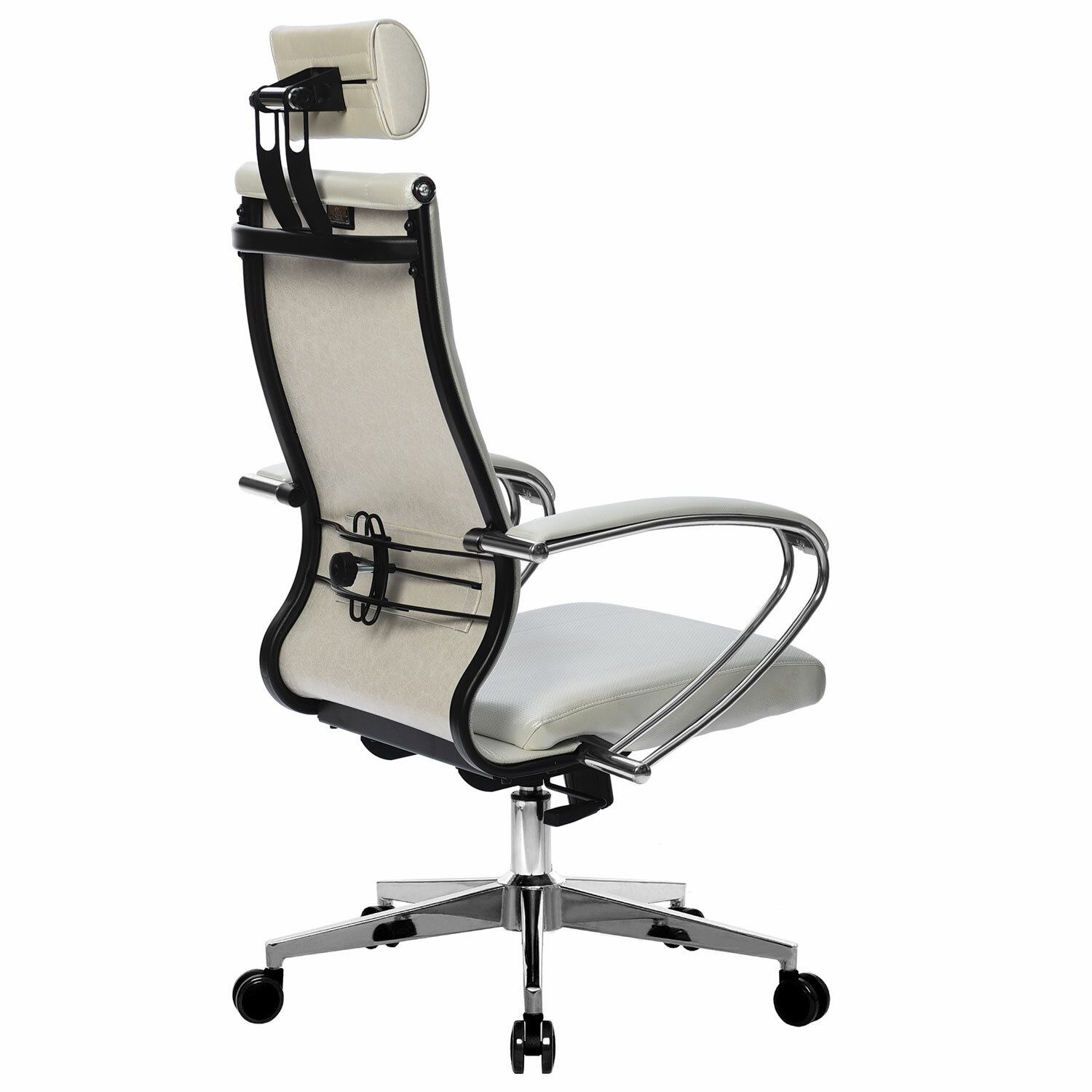 Кресло офисное Метта "К-34" хром, рецик, кожа, подголовник, сиденье и спинка мягкие, белое фото