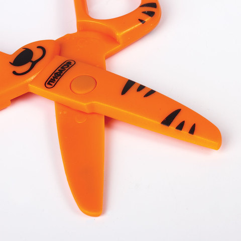 Ножницы детские Пифагор "Тигренок" 120 мм, с безопасными пластиковыми лезвиями, оранжевые (236858), фото