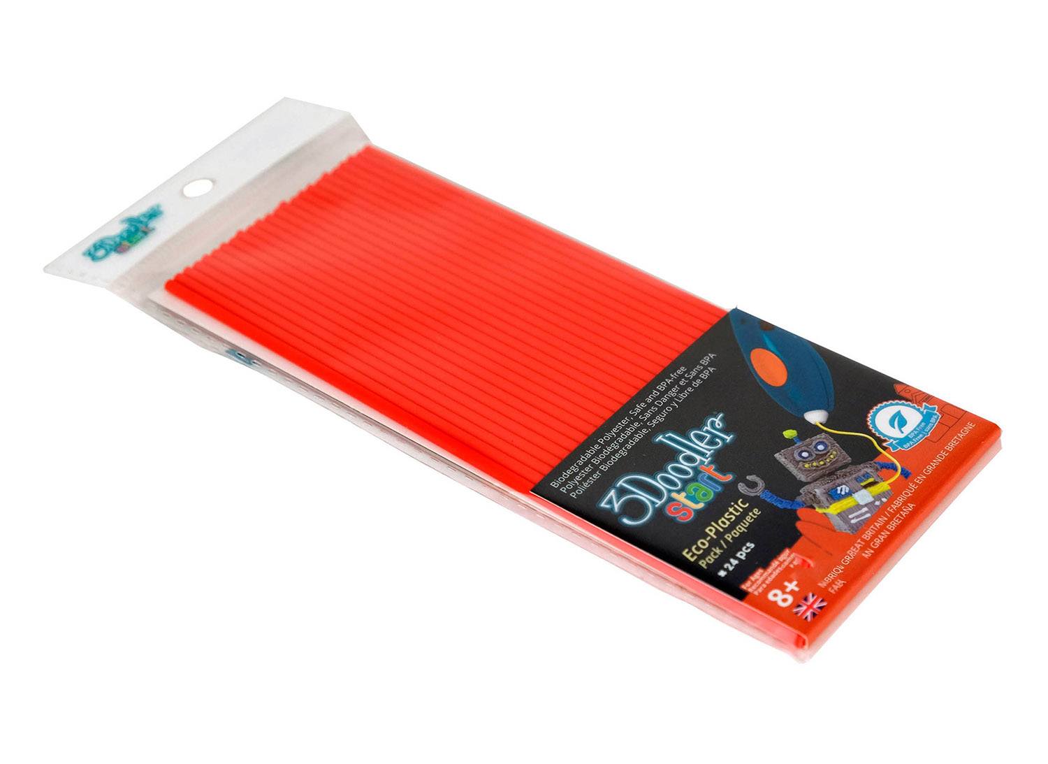 Пластик для 3D ручки 3Doodler эко-пластик, красный, 24 штуки (3DS-ECO03-RED-24), фото