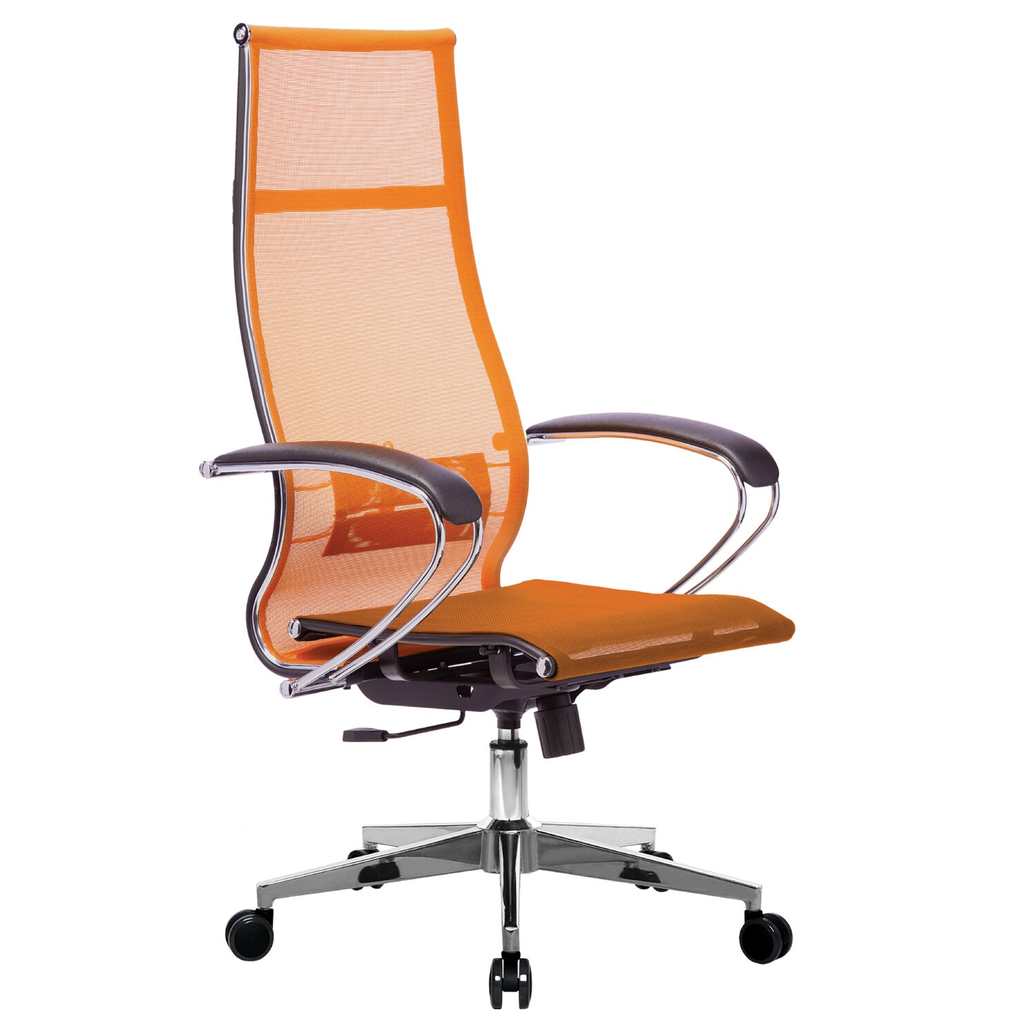 Кресло офисное Метта "К-7" хром, прочная сетка, сиденье и спинка регулируемые, оранжевое, фото