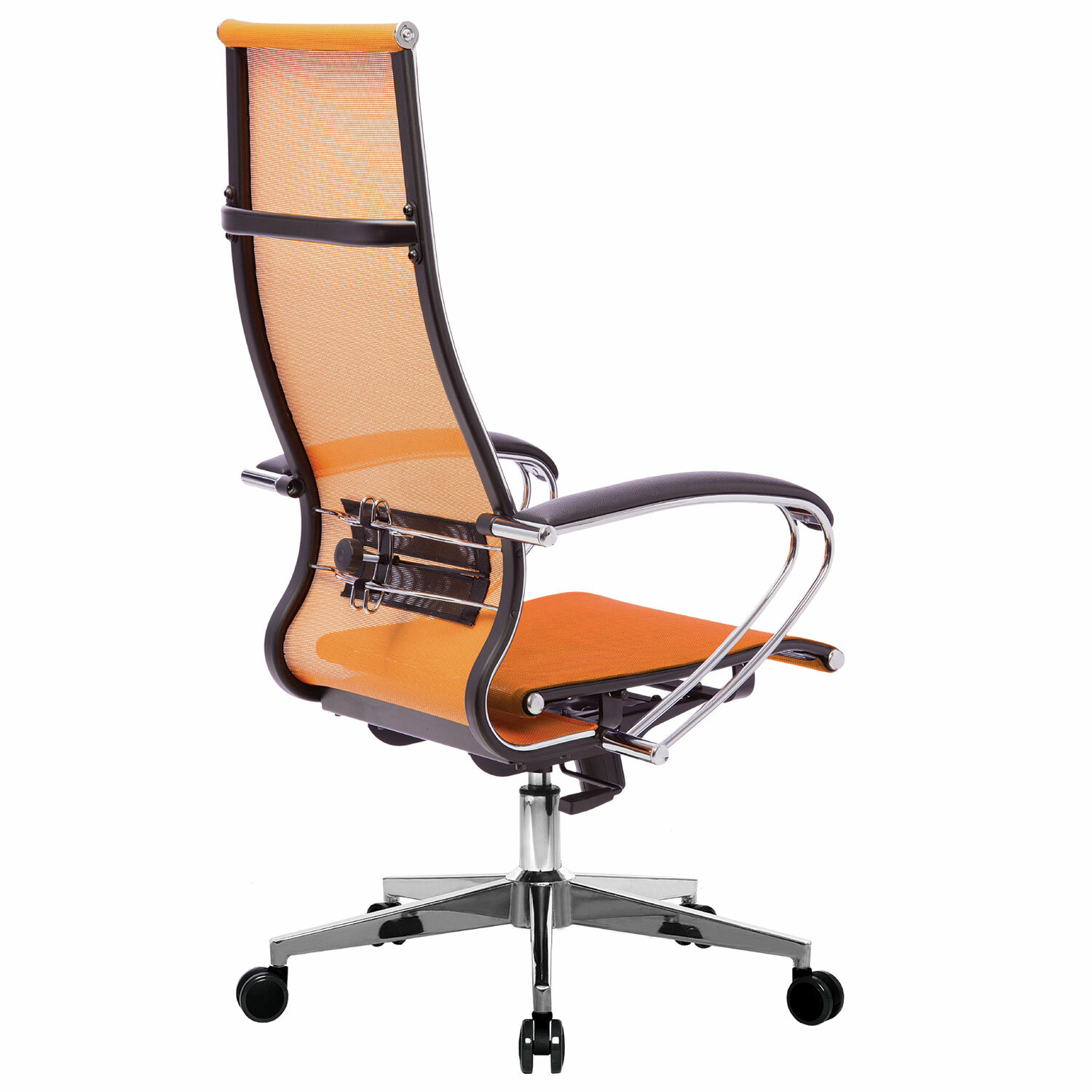 Кресло офисное Метта "К-7" хром, прочная сетка, сиденье и спинка регулируемые, оранжевое, фото