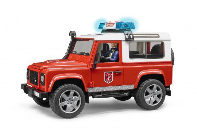 Внедорожник Bruder Land Rover Defender Station Wagon Пожарная с фигуркой (02-596), фото