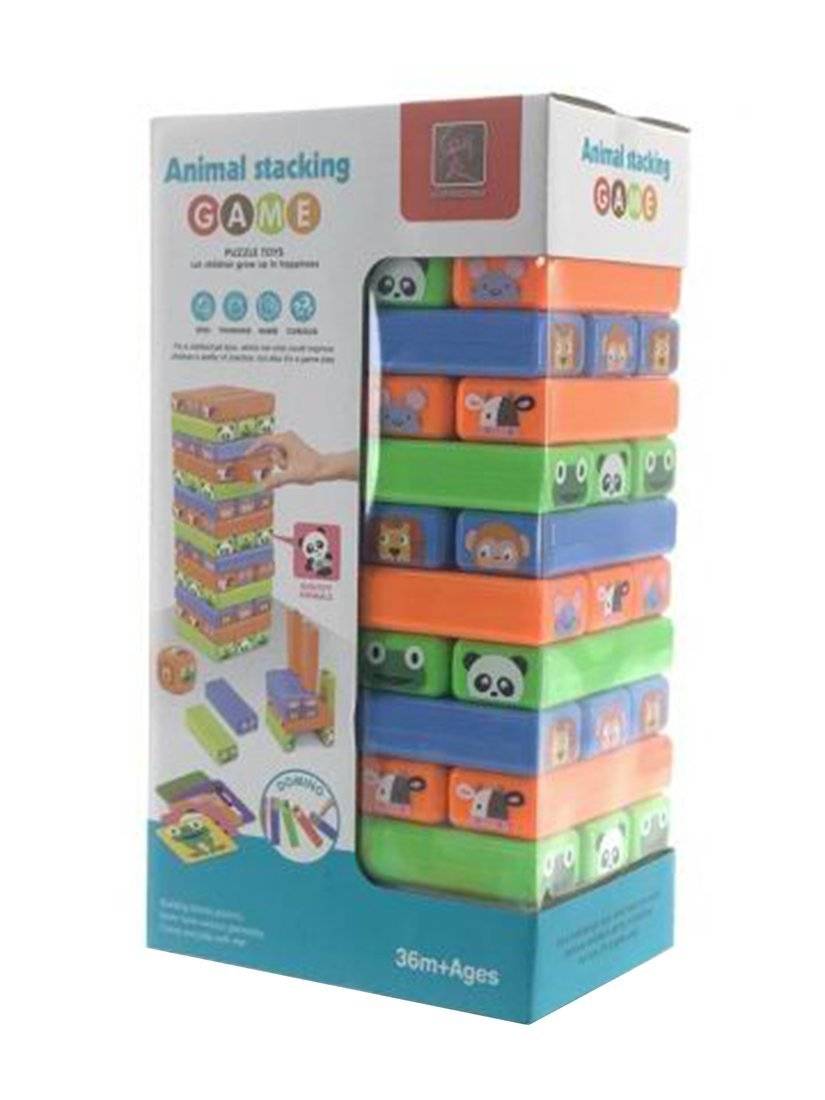 Настольная игра Наша Игрушка "Дженга" 30 блоков с изображением животных, кубик, 24 карточки (ZT1011A-4)