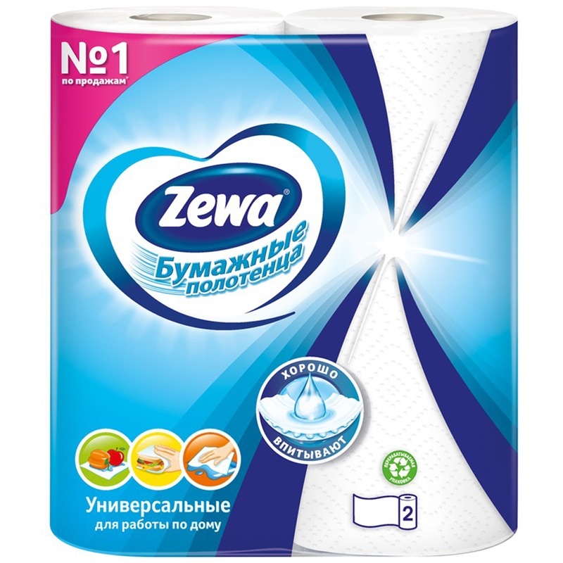 Полотенца бумажные zewa expert wisch weg белые с рисунком двухслойные 2 рул